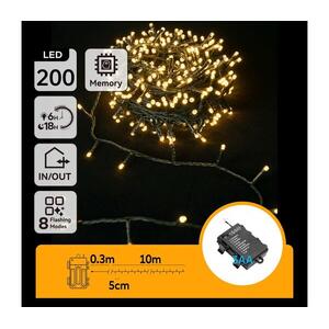 B.V. - LED kültéri fényfüzér, 200×LED, 8 üzemmód, 3xAA, 10, 3 m, IP44, meleg fehér B10303K2K kép