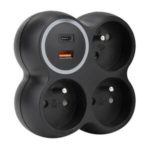 P106CB-PD20 - Hálózati elosztó 3×15 A aljzattal, USB A és C portokkal, fekete P106CB-PD20 kép