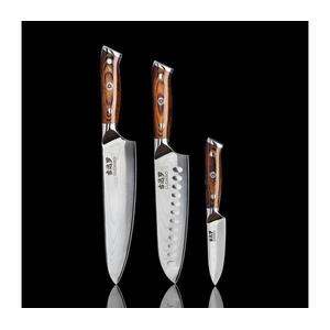 Gudaro-SZETT Séfkés FENG+Santoku konyhakés+ damaszkuszi acél konyhakés GU0001+GU0002+GU0003 kép