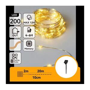 B.V. - napelemes LED fényfüzér, 200 LED, 8 üzemmód, 22 m, IP65, meleg fehér, 800 mAh B10201ACSK kép