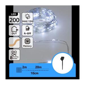 B.V. - LED napelemes fényfüzér 200xLED/8 funkció 22m IP65 hideg fehér 800 mAh B10201ACSJ kép
