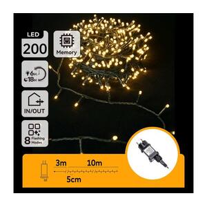 B.V. - LED kültéri karácsonyi fényfüzér, 200 LED, 8 világítási mód, 13 m, IP44, meleg fehér B103031PO kép
