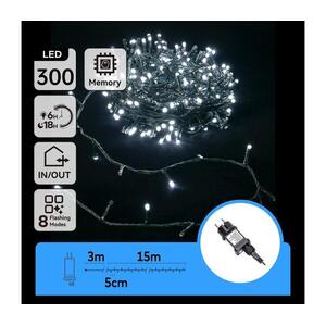 B.V. - LED kültéri fényfüzér, 300 db LED, 8 világítási mód, 18 m, IP44, hideg fehér B103031OP kép