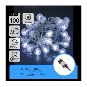 B.V. - LED kültéri karácsonyi fényfüzér, 100 LED, 8 funkció, 13 m, IP44, hideg fehér B103031NO kép