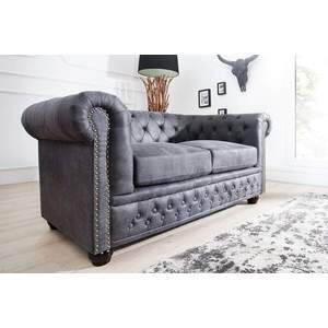 CHESTERFIELD 2 személyes antik szürke kanapé kép