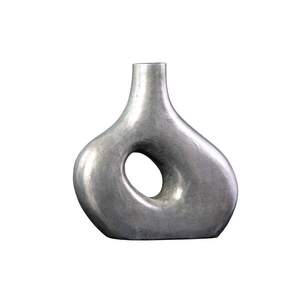 RING sötétszürke fém váza 30cm kép