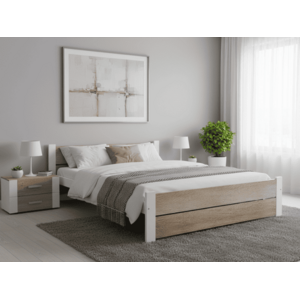 Ágy IKAROS DOUBLE 180 x 200 cm, fehér/dub sonoma Matrac: Matrac nélkül, Ágyrács: Ágyrács nélkül kép