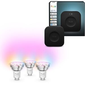 Philips Hue Bridge Pro + Philips Hue Essential White and Color Ambiance 4, 7 W, GU10, 3 db kép