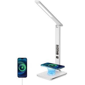 Immax KINGFISHER Qi LED asztali lámpa Qi vezeték nélküli töltővel és USB-vel, fehér kép