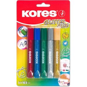 KORES Glitter glue 5× 10, 5 ml, csillámmal kép