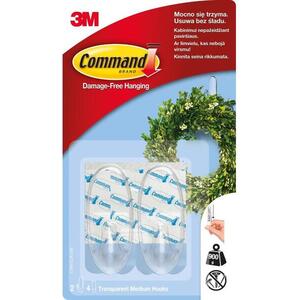3M Command™ átlátszó öntapadós műanyag kampók, közepes, 900 g kapacitás, 2 darab kép