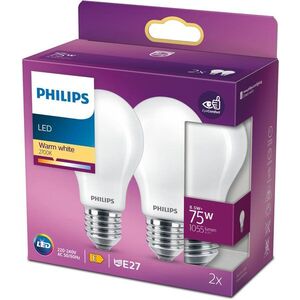 Philips Classic A60, E27, 75 W, meleg fehér, 2 darab kép