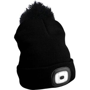 SIXTOL sapka fejlámpával 180lm, újratölthető, USB, univerzális méret, pamut/PE, bojtos, fekete kép
