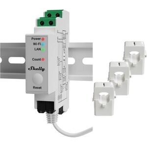 Shelly Pro 3EM Fogyasztásmérő, 3 db 120 A-es áramváltóval, WiFi, LAN, BT kép