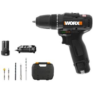 WORX 38 Nm WX121 12V/2x2Ah akkus fúró + fúrókészlet 5 db kép