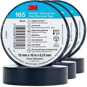 3M Temflex 165 szigetelőszalag, méret 15 mm×10 m×0, 15 mm, fekete, 3 darab kép