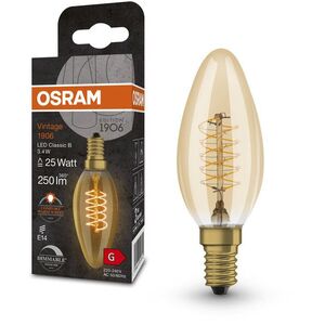 OSRAM LED izzó, gyertya alakú, VINTAGE, E14, 3, 4 W, CLASSIC B, meleg fehér kép