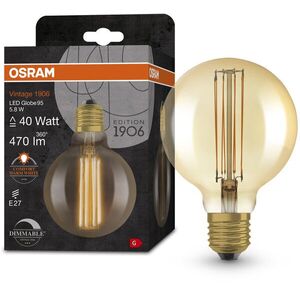 OSRAM LED izzó, aranyszínű, VINTAGE, E27, 5, 8 W, GLOBE, meleg fehér kép