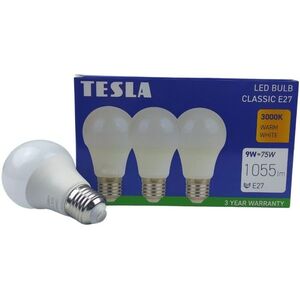 Tesla - LED izzó BULB E27, 9 W, 230 V, 1055 lm, 25000 h, 3000K meleg fehér, 220°, 3 db a csomagban kép