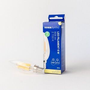 Tesla FILAMENT RETRO E14, 6 W, 230 V, 806 lm, 25 000 h, 2700K meleg fehér, 360°, víztiszta kép