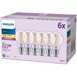 Philips Classic A60, E27, 60 W, meleg fehér, 6 darab kép