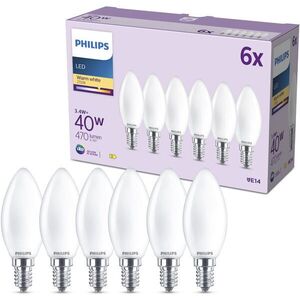 Philips Classic B35, E14, 40 W, meleg fehér, tejfehér, 6 darab kép