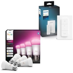 Philips Hue White and Color Ambiance 6W 810 E27 4 db + Hue dimmer switch V2 kép