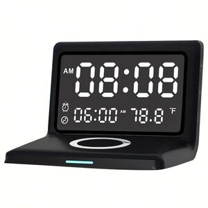 RealG RC-K-1626 digitális ébresztőóra tükörrel, Qi vezeték nélküli töltővel 15 W, fekete kép