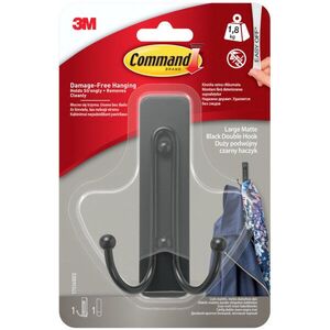 3M Command™ Dupla horog, rögzítőszalaggal együtt, matt fekete, 10, 2 × 6 cm, terhelés 1, 3 kg-ig kép