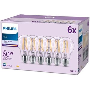 Philips Classic A60, E27, 60 W, hideg fehér, 6 darab kép