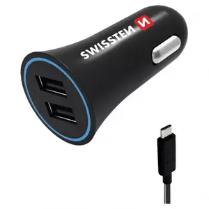 Töltő USB 12/24V Swissten 2, 4AMP 2x USB+USB-C kábel kép