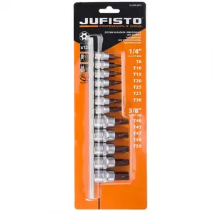 Lyukkulcs, Torx, 1 / 4˝, 35 mm TT 8/10/15/20/25/27/30, 3 / 8˝, 50 mm TT 40/45/47/50/55, 12. készlet db, Jufist kép