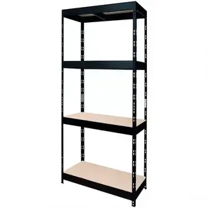 Szegecselt fekete fém polcrendszer 180x75x35 cm - 4 polccal/200 kg kép