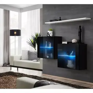Komód+Falipolc Switch Sb III Led Fekete/Fehér kép