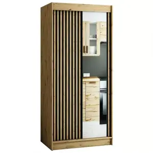 Szekrény Lamelo 2 100 Tölgy Artisan/fekete/Tükör kép