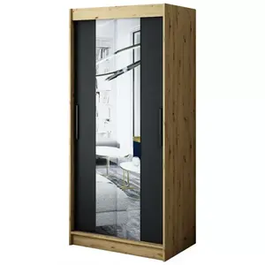 Szekrény Halifax T1 100 Tölgy Artisan/fekete/Tükör kép