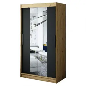 Szekrény Halifax T1 120 Tölgy Artisan/fekete/Tükör kép
