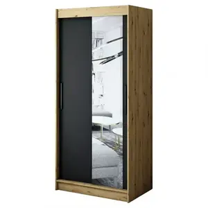 Szekrény Halifax T2 100 Tölgy Artisan/fekete/Tükör kép