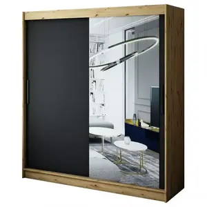 Szekrény Halifax T2 200 Tölgy Artisan/fekete/Tükör kép