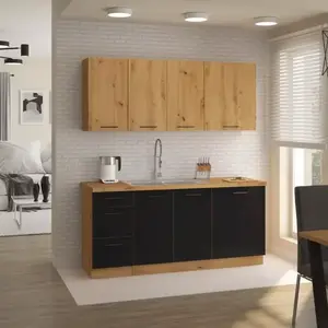 Konyhabútor Modena 180cm fekete/artisan tölgy kép