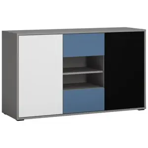 Komód Laser LASK02B 2D2S platina szürke/fekete gyöngy/alpesi fehér/kék kép