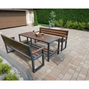 Kerti szett MODERN 2, 1 asztal + 2 pad háttámlával, diófa kép