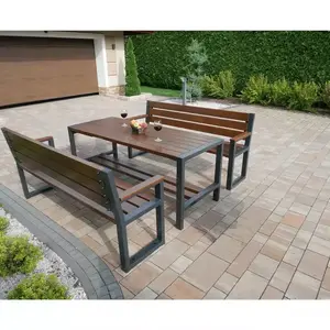 Kerti szett Modern 2, 1 asztal + 2 pad, rózsafa kép