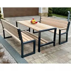 Kerti szett MODERN 2, 1 asztal + 2 pad háttámlával , natúr fa kép