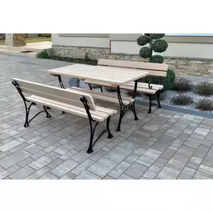Kerti szett Királyi 2, 1 asztal + 2 pad karfákkal, natur kép