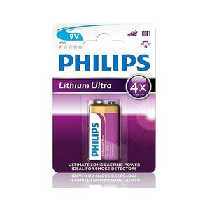 Philips 6FR61LB1A/10 - Lítium elem 6LR61 LITHIUM ULTRA 9V 600mAh Phil-6FR61LB1A/10 kép