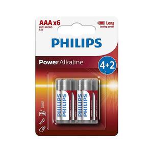 Philips LR03P6BP/10 - 6 db alkáli elem AAA POWER ALKALINE 1, 5V 1150mAh Phil-LR03P6BP/10 kép