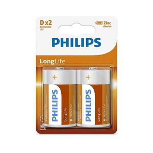 Philips R20L2B/10 - 2 db D méretű Zn-klorid elem LONGLIFE 1, 5V 5000mAh Phil-R20L2B/10 kép
