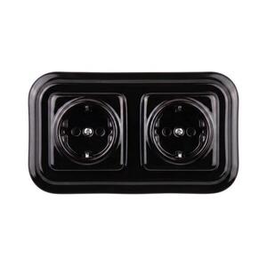 Elhard - Dupla kerámia retro fali aljzat kerettel SCHUKO 230V fekete EF0033+2xEF0031 kép