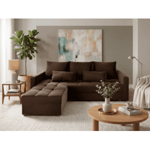 Barna kihúzható sarokkanapé ZENOVA 220 x 140 cm, kétoldalas kép